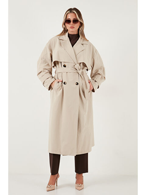 Lela Pamuklu Oversize Kruvaze Yaka Düğmeli Uzun Trençkot 6839605 - S000463881-25636