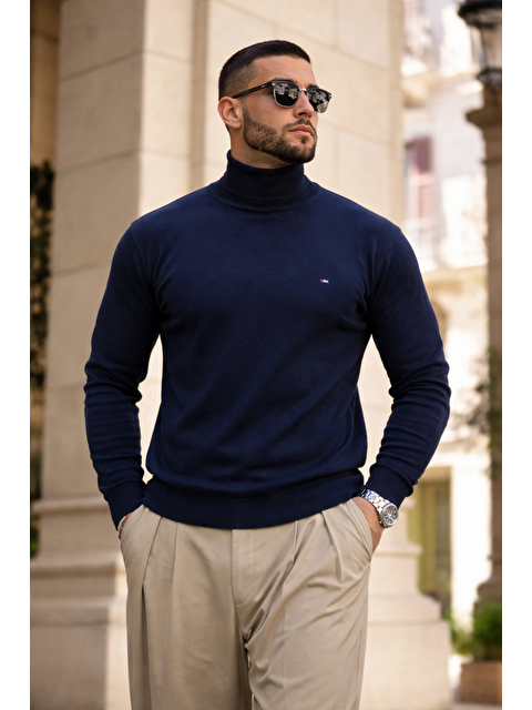 Comstar Erkek Günlük Premium Comfort Boğazlı Lacivert Triko Kazak