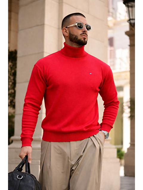 Comstar Erkek Günlük Premium Comfort Boğazlı Kırmızı Triko Kazak