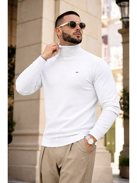 Comstar Erkek Günlük Premium Comfort Boğazlı Beyaz Triko Kazak