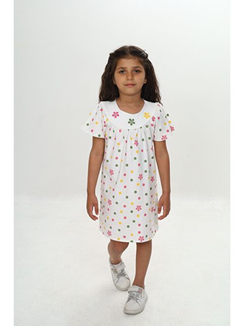Toontoykids Kız Çocuk Renkli Çiçek Nakışlı Elbise - S000393905-19965