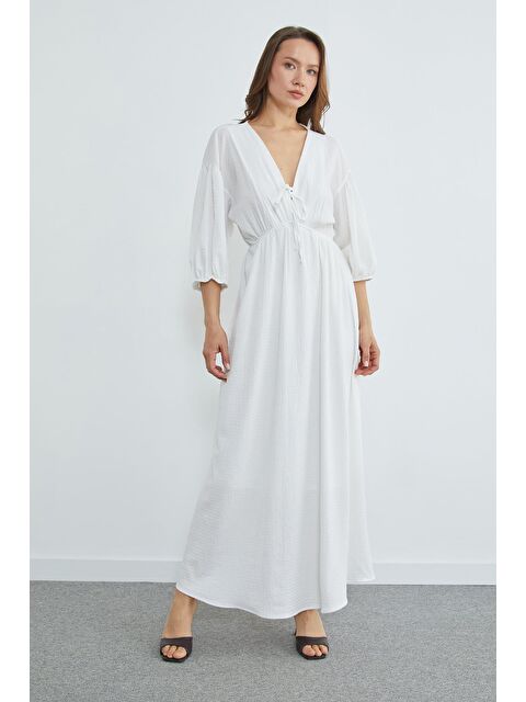 Fullamoda Önü Bağlamalı Beli Lastikli Maxi Boy Elbise - S000529609-20063