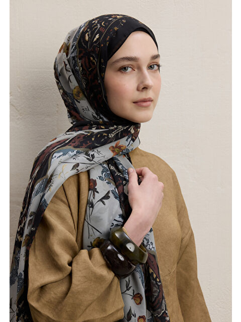 Fresh Scarfs Alıza Desen İpek Krep Şal Acı Kahve - S000420376-28102