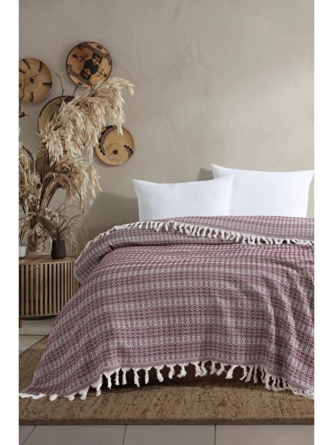 Varol Diamond Serisi Naturel Peştemal Pike Yatak Örtüsü %100 Pamuk Bordo - S000379594-19951