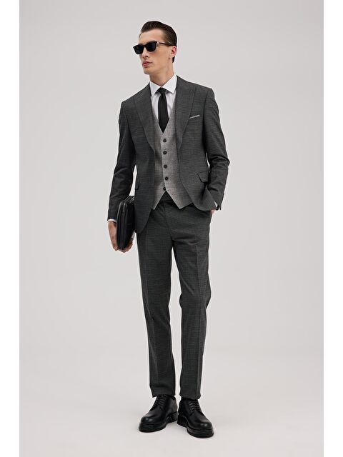 JAKAMEN Antrasit Slim Fit Kırlangıç Yaka Yelekli Kombinli Takım Elbise - S000495534-29666