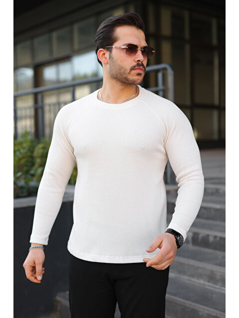 Comstar Erkek Trend Basic Slim Fit Bisiklet Yaka Beyaz Kazak