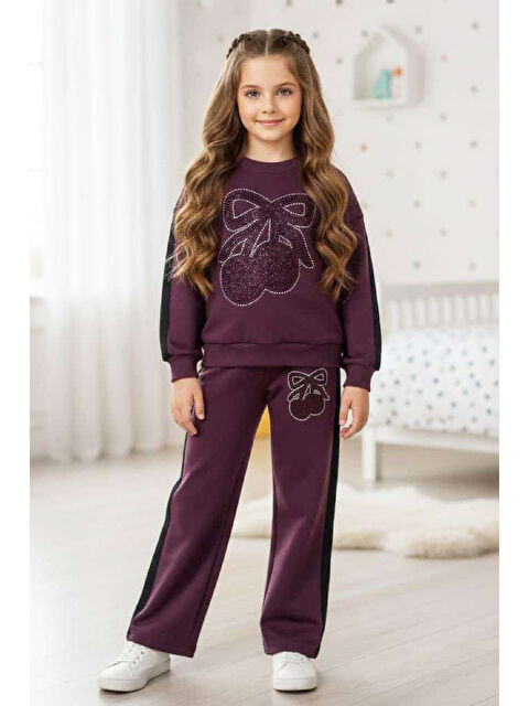 Modanino Kız Çocuk Taş İşlemeli Kiraz Ve Fiyonk Desenli-2 İplik-Alt-Üst Takım-5-12 Yaş 12445 - S000480883-20036