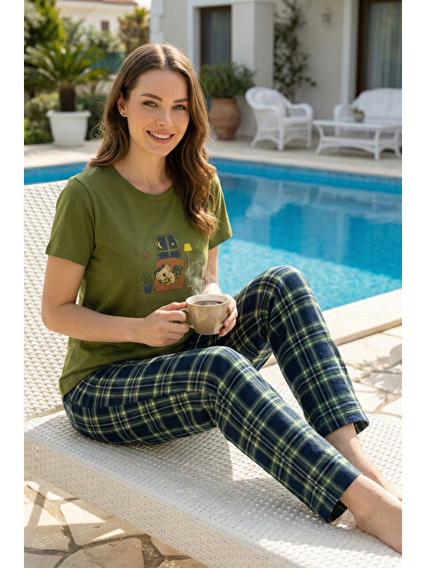 Remsa Kadın Kısa Kol Compakt Penye Kumaş Pamuklu Pijama Takımı 90784-3217 Yeşil - S000521593-18194