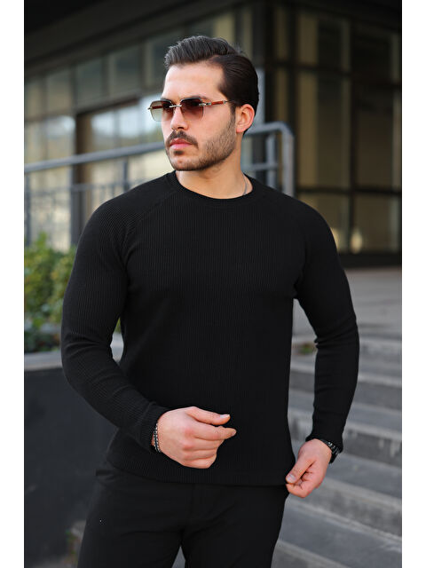 Comstar Erkek Trend Basic Slim Fit Bisiklet Yaka Siyah Kazak