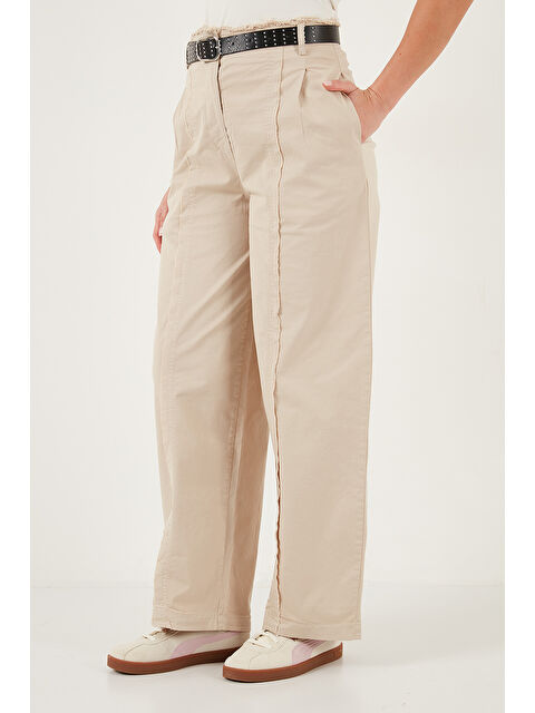 Lela Pamuklu Relaxed Fit Geniş Paça Dikiş Detaylı Kemerli Pantolon 68351208 - S000463874-25636