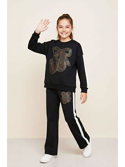 Modanino Kız Çocuk Taş İşlemeli Kiraz Ve Fiyonk Desenli-2 İplik-Alt-Üst Takım-5-12 Yaş 12445 - S000480883-19351