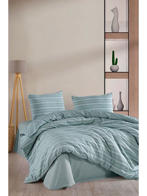 Varol Stripe Saten (King Size) Nevresim Takım Yeşil - S000379597-18194