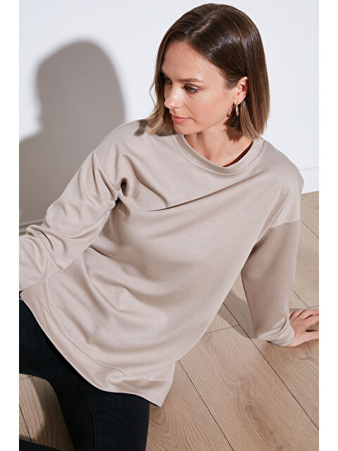 Lela Streç Oversize Fit Bisiklet Yaka Kumaş Kadın Sweat 5865877 - S000260067-25636