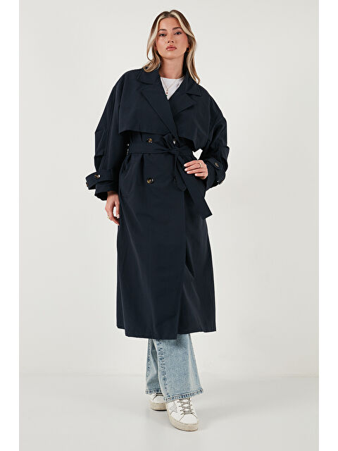 Lela Pamuklu Oversize Kruvaze Yaka Düğmeli Uzun Trençkot 6839605 - S000463881-21164