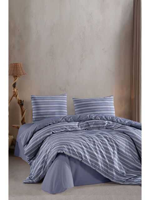 Varol Stripe Saten (King Size) Nevresim Takım Lacivert - S000379611-21164