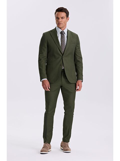 JAKAMEN Haki Slim Fit Mono Yaka Kumaş Çift Yırtmaç Torba Cepli Takım Elbise - S000495524-18547