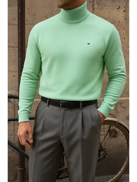 Comstar Erkek Premium Boğazlı Mint Triko Kazak