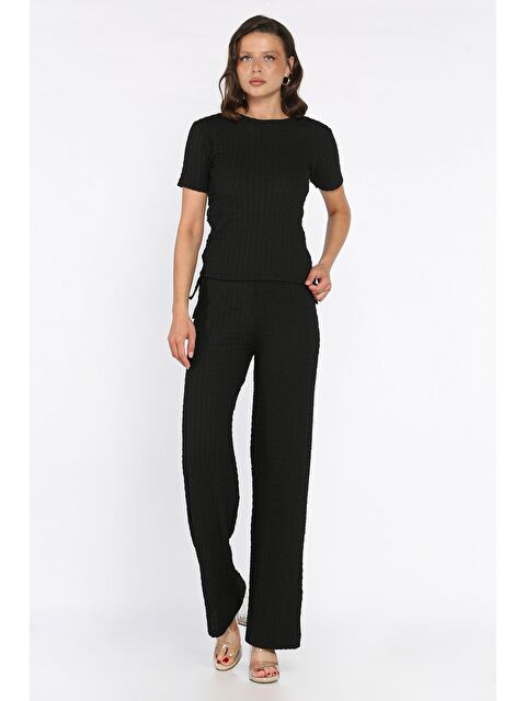 Gülseli Yan Büzgülü Kadın Bluz Pantolon İkili Takım