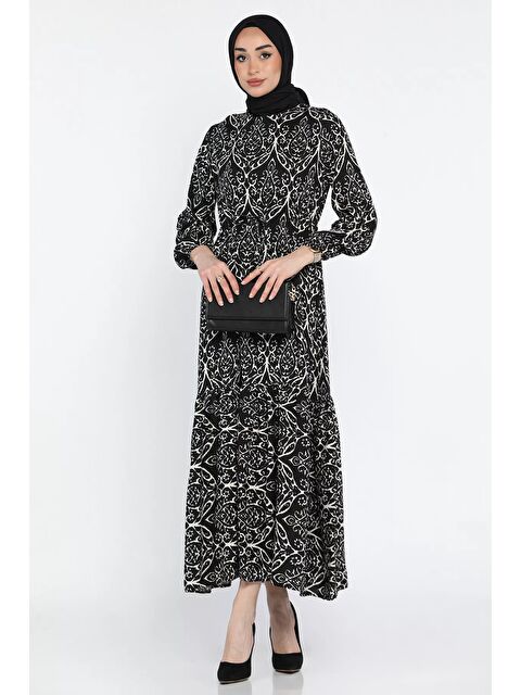 Julude Desenli Bel Bağlamalı Tesettür Viskon Elbise - S000425546-5300