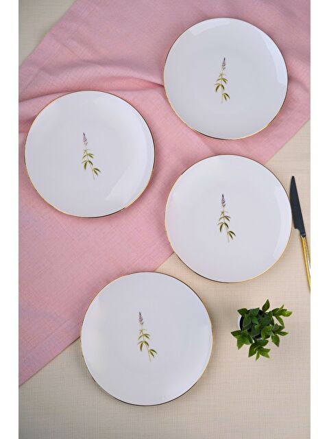 TABAK EVİ Porselen Natura Salkım Altın Yaldız Pasta Tabağı 20,50cm 4 lü - S000440835-23173