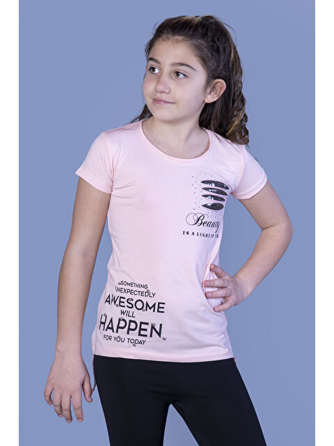 Toontoykids Kız Çocuk Tişört Göğsü Lazer Kesim Taşlı - S000255328-7152