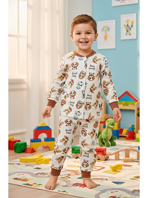 Fullamoda %100 Pamuk Hayvan Baskılı Çıtçıtlı Erkek Çocuk Pijama Takımı - S000393403-19413