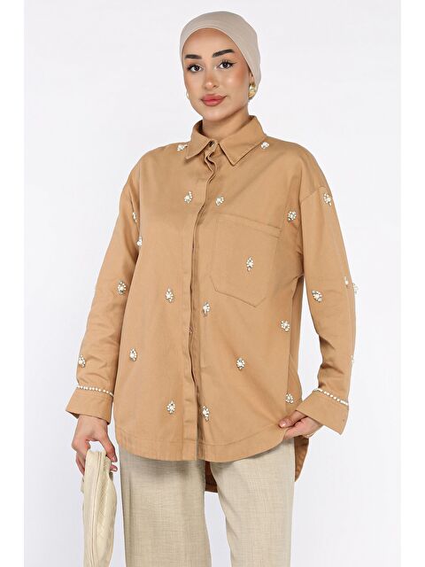 Julude Taş Detaylı Gabardin Gömlek Tunik - S000425545-4557