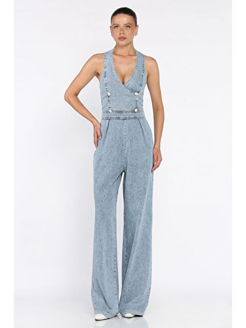 Gülseli Ön Düğme Detaylı Kadın Jean Jean Tulum - S000402204-3642
