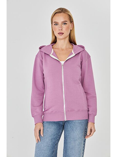 TRENDHILL Kadın Tam Fermuarlı Kapüşonlu Pamuklu Eşofman Üstü Lila 9508-L - S000521603-17878
