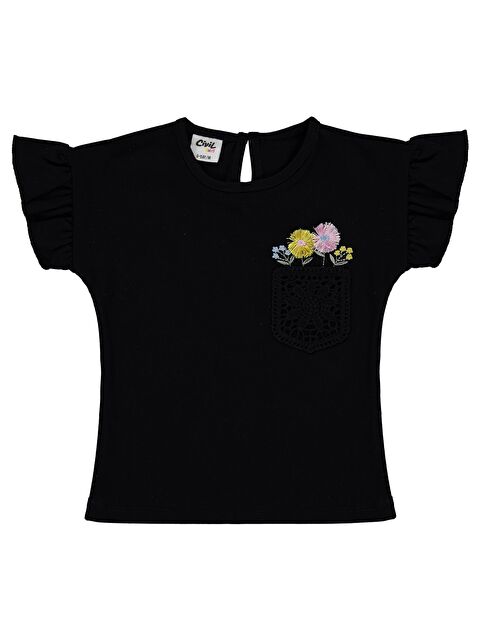 Civil Baby Çiçek Cep 6-18 Ay Tişört - Siyah