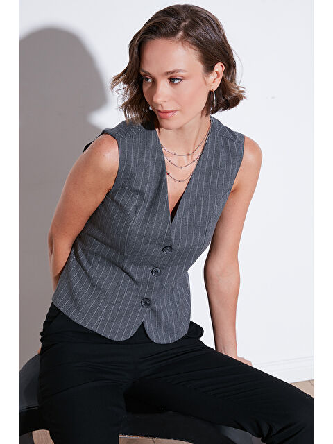 Lela Fitted-Vücuda Oturan Astarlı Klasik Dokuma Kadın Yelek 611Yl030W4 - S000251037-37276