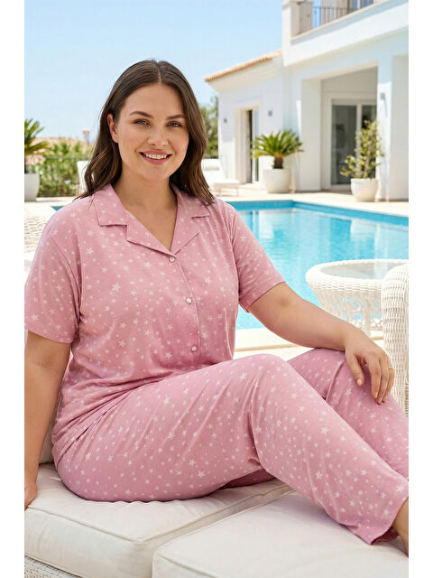 Remsa Kadın Kısa Kol Milan Kumaş Pijama Takımı 50501-2176 Pembe02 - S000521605-2280