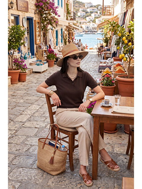 Lela Regular Fit Kısa Kollu Düğmeli Triko Polo Yaka Kadın Kazak 4617056