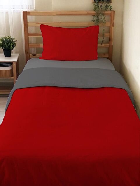 Evmila Çift Taraflı Düz Kırmızı Çarşafsız Takım Tek Kişilik Nevresim Takımı 160x220 Cm - S000123811-23173