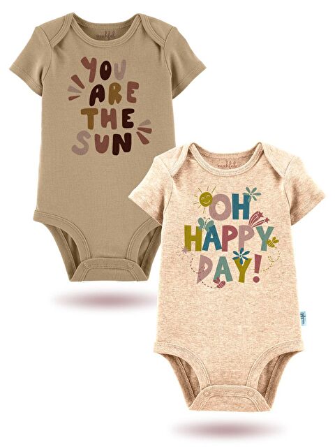 Mahfel 2'Li Organik Baskılı Kısa Kollu Unisex Bebek Çıtçıtlı Body - S000177673-12