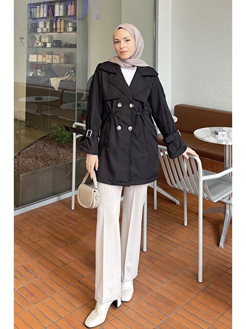 Lamelif Bel Lastikli Trenç Siyah - S000518046-19351