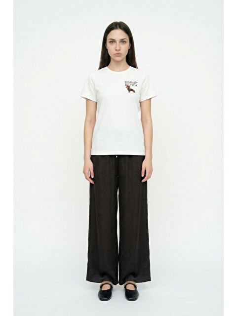 QUZU Köpek Baskılı Oversize Tişört Ekru - S000515656-19965