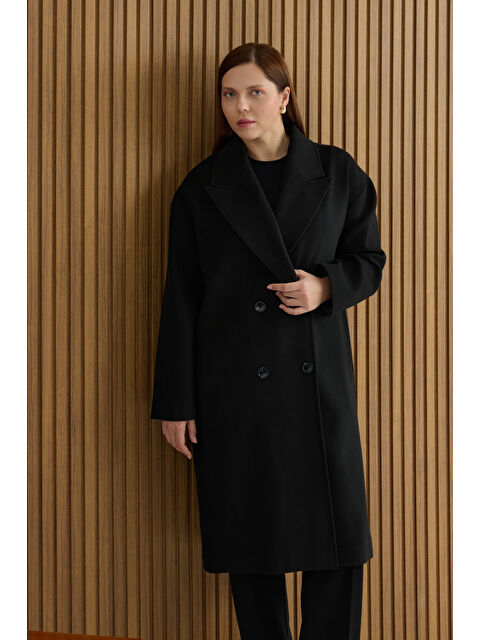 AKER Siyah Kruvaze Kapama Manto