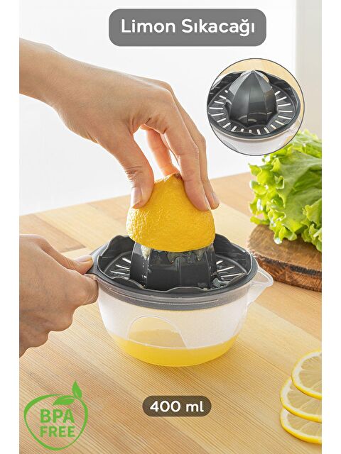 Meleni Home Hazneli Limon Sıkacağı - Pratik Portakal Narenciye Sıkacağı 400 ml - Gri - S000238421-20600