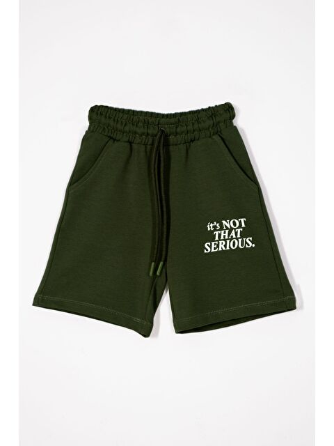 Zepkids Yazı Baskılı Bağcık Detaylı Haki Renk Erkek Çocuk Kapri - S000393920-18547