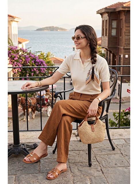 Lela Regular Fit Kısa Kollu Düğmeli Triko Polo Yaka Kadın Kazak 4617056