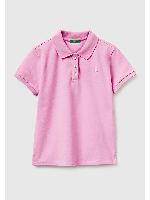 United Colors Of Benetton Kız Çocuk Pembe Logolu Pike Polo T-Shirt