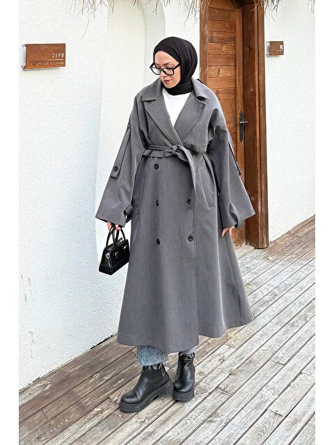 Lamelif Kuşaklı Poliviskon Trenç Antrasit - S000518053-29666