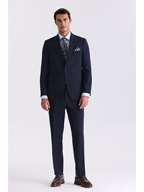 JAKAMEN Lacivert Klasik Fit Sivri Yaka Yünlü Takım Elbise - S000495549-21164