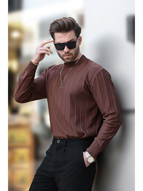 Madmext Kiremit Bisiklet Yaka Çizgili Uzun Kollu  Kazak 7244 - S000256163-18657