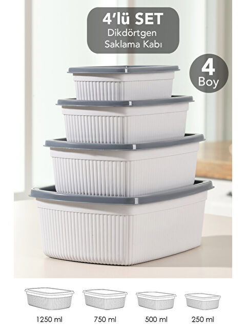 Meleni Home 4'lü Çizgili Dikdörtgen Gıda Saklama Kabı Seti