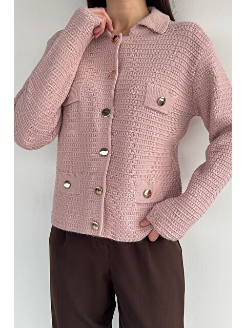 Gülseli Kadın Polo Yaka Gold Düğme Detaylı Triko Hırka - S000517517-7152