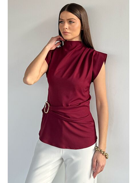 Gülseli Kadın Dik Yaka Bel Ve Omuz Drapeli Kemer Detaylı Bluz - S000491598-19951