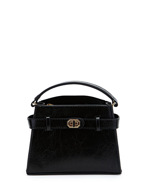 Minebag Kilit Aksesuar Kemer Detaylı Jessie Kadın Çapraz Çanta Düz Siyah