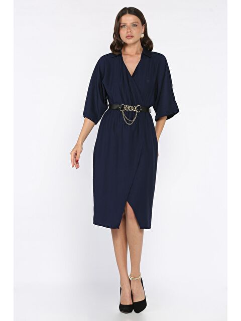 Gülseli Kruvaze Yaka Kemerli Kadın Elbise - S000402212-21164